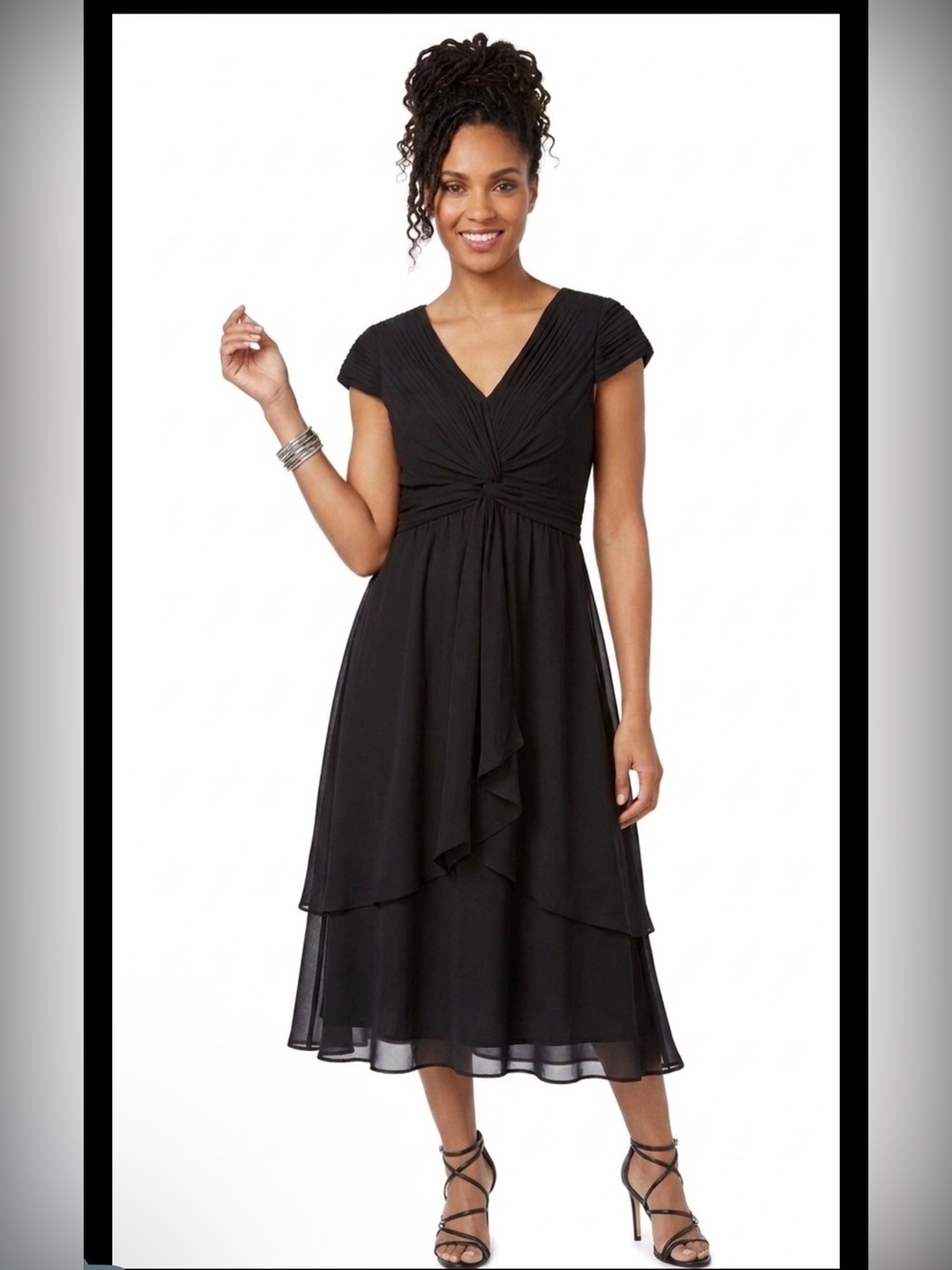 Sangria Chiffon Party Midi Dress Size 10 Elegance Tie Front Flared Gathered